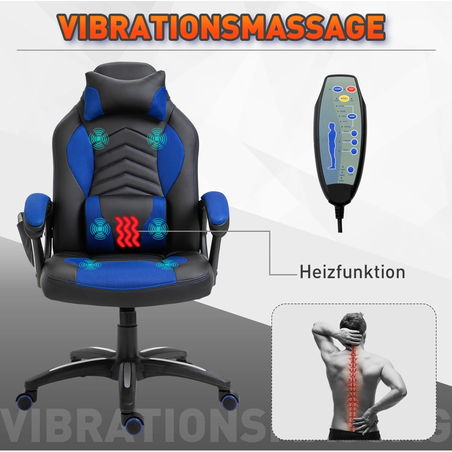 HOMCOM Bürostuhl mit Wärmefunktion blau