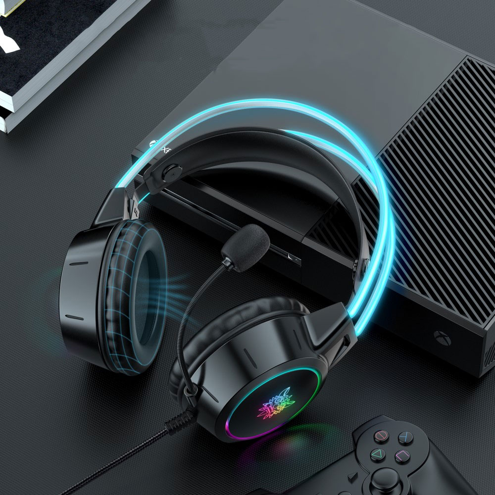 K15 Pro Gaming USB Kopfhörer Over-Ear LED Stereo Headset mit Mikrofon   3.5mm Klinken Anschluss - Schwarz