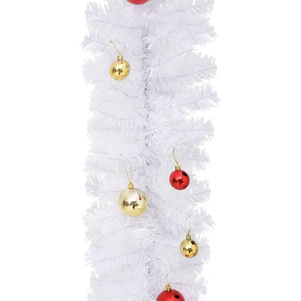 vidaXL - Kerstdecoratie kerstslinger met kerstballen 10 m - Wit - PVC