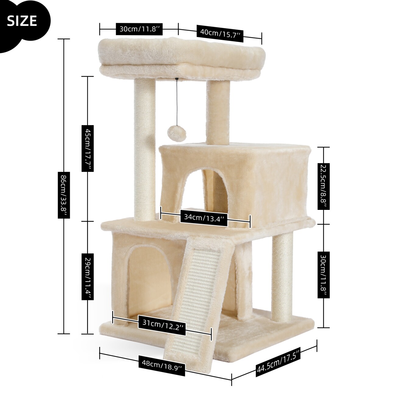 Pawz Road Kratzbaum 3 Etagen Kätzchen beige