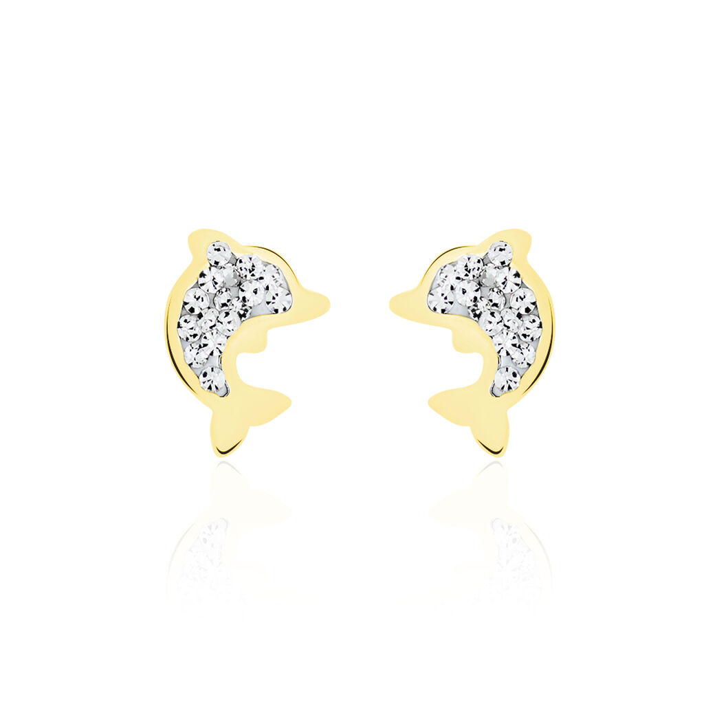 Boucles D'oreilles Puces Eleanor Dauphin 0 Or Jaune Strass
