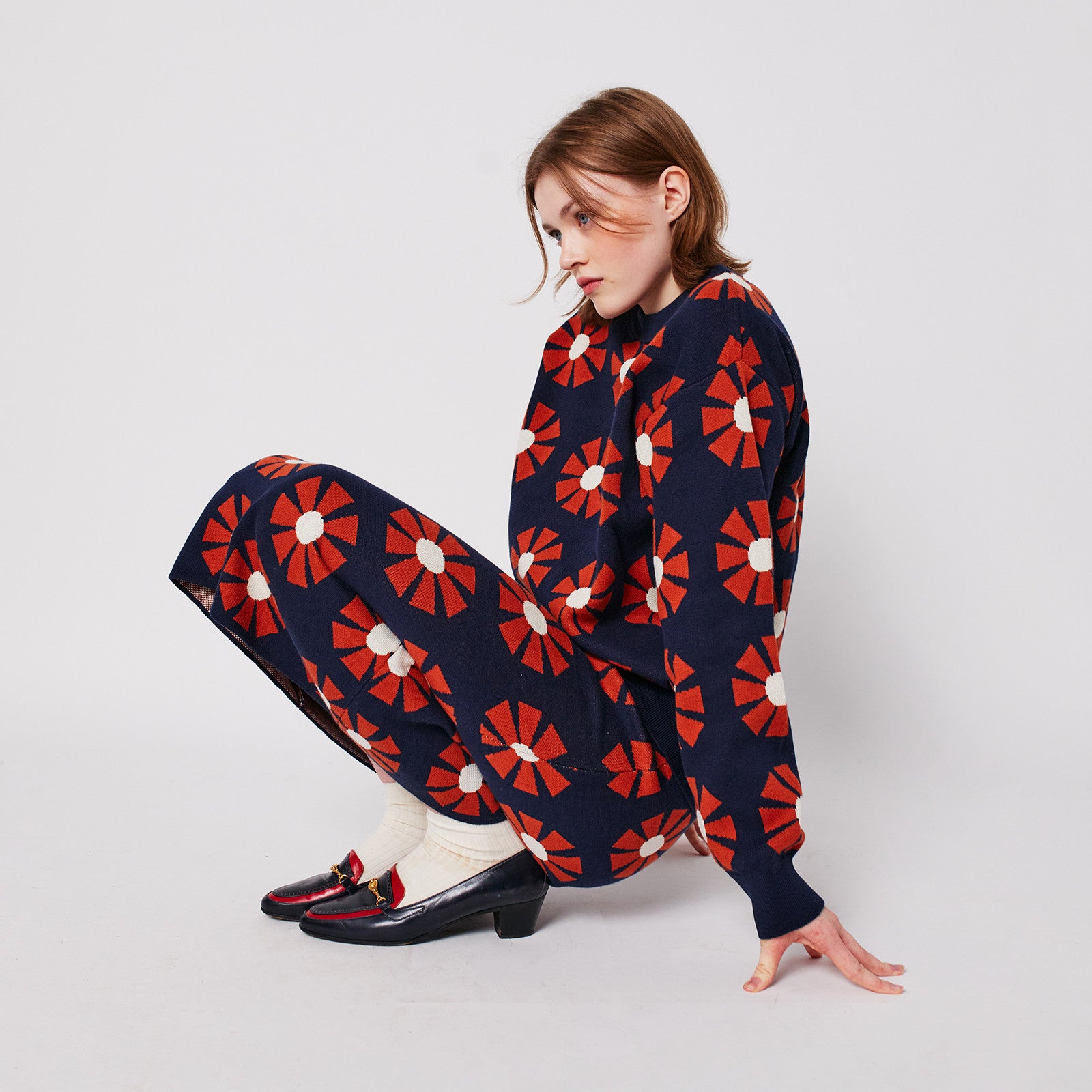 Adult Rock Flower Jacquard Midi Navy Blue