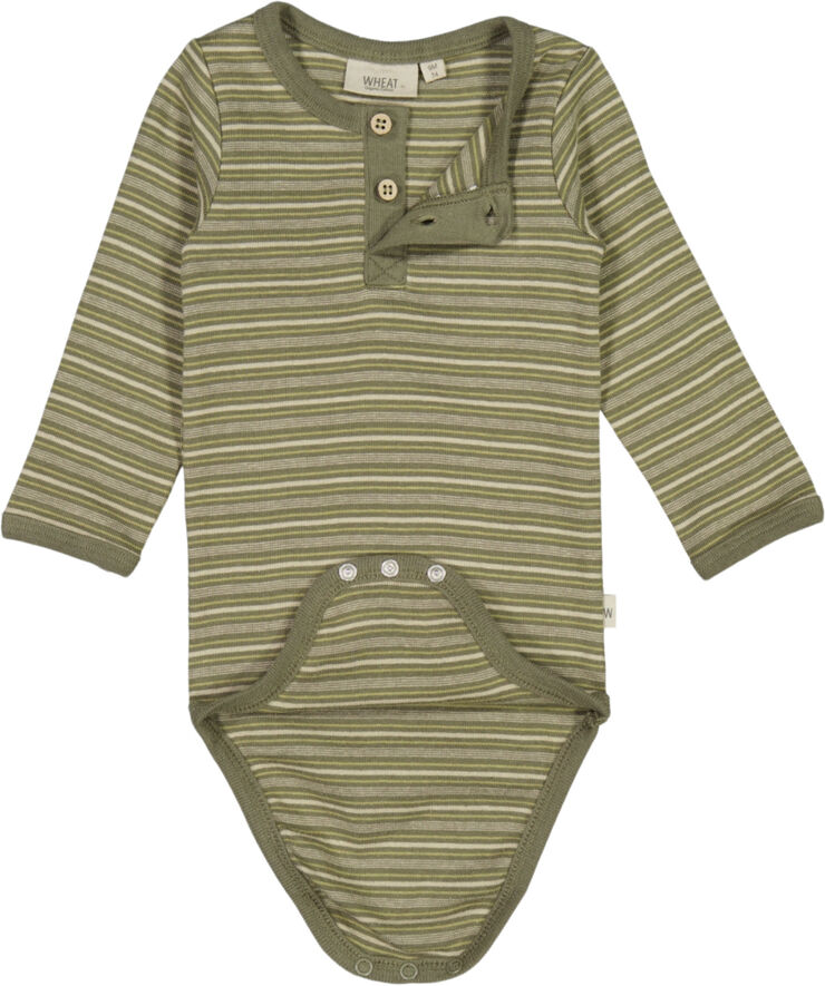 Wheat Langærmet Body Knapper Heather green stripe