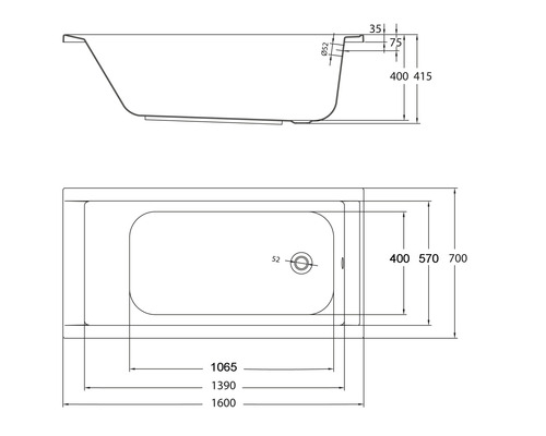 Whirlpool OTTOFOND Piazza 70 x 160 cm wit glanzend 59940