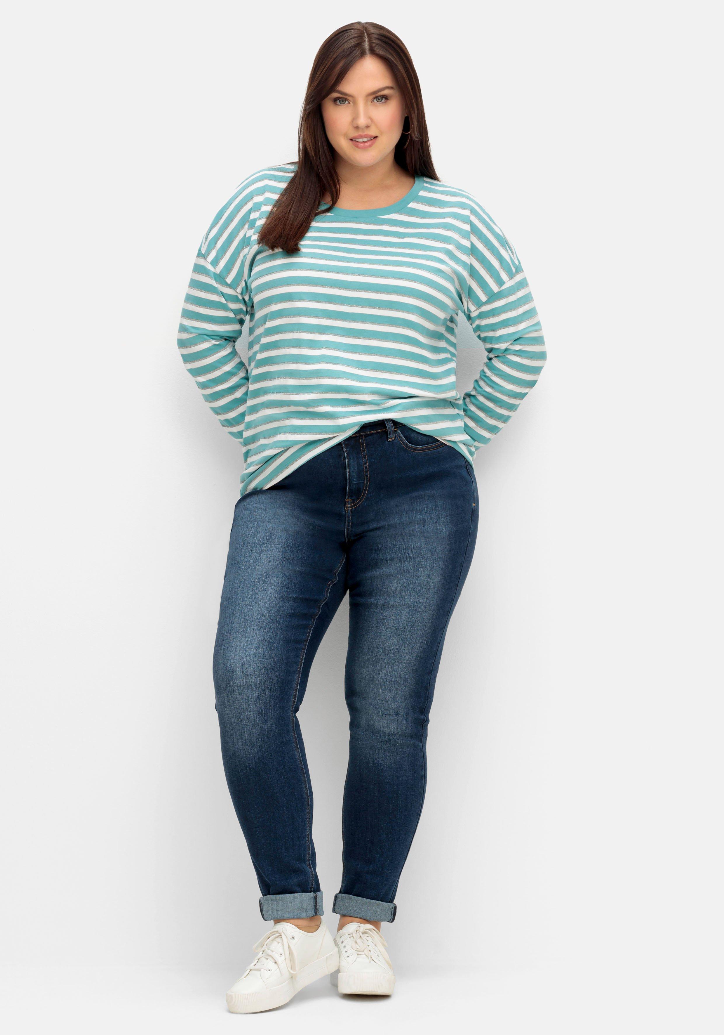 Langarmshirt mit Streifen und Effektgarn