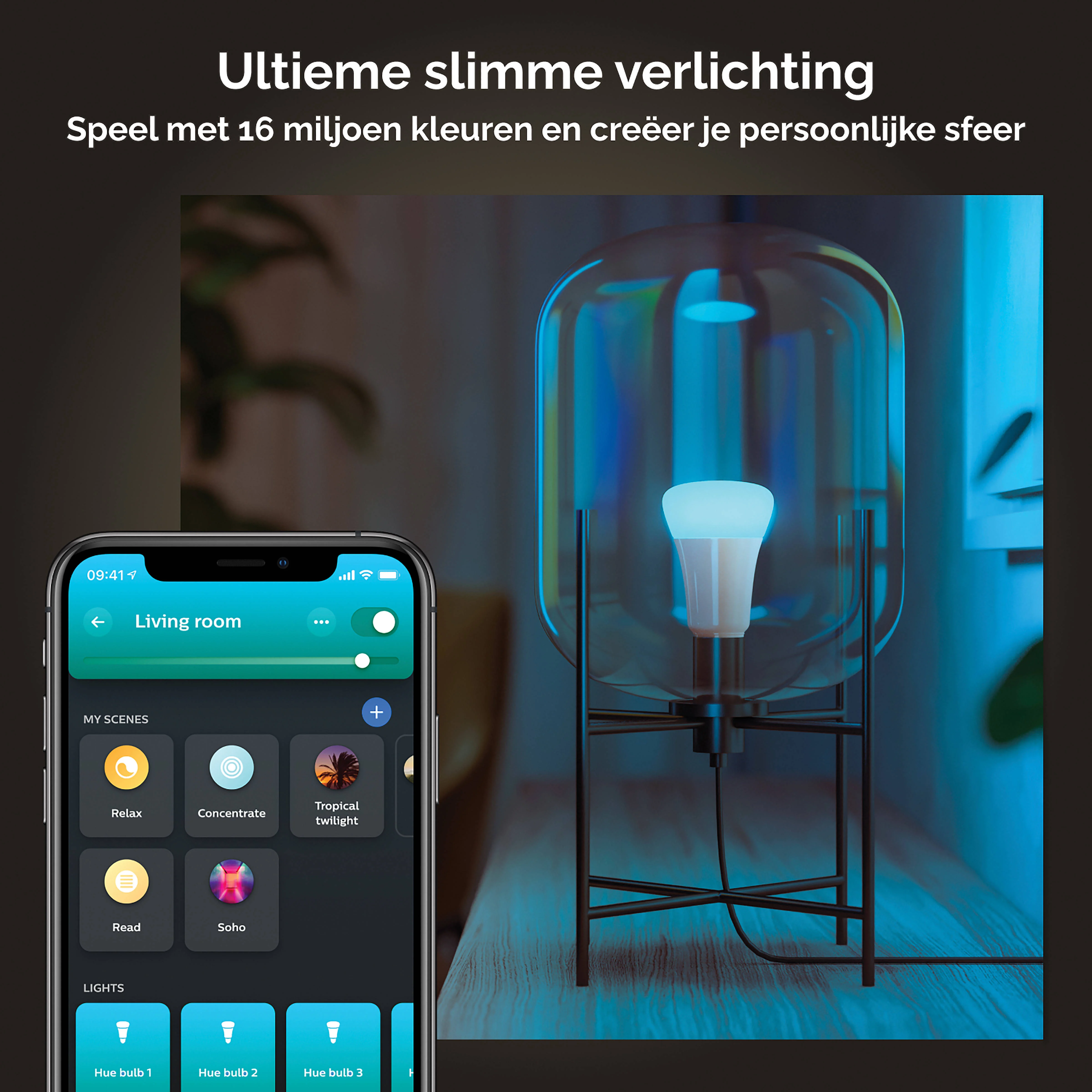 Philips Hue starterkit - wit en gekleurd - 3 lampen - E27 - 1100lm - 1 dimmer switch