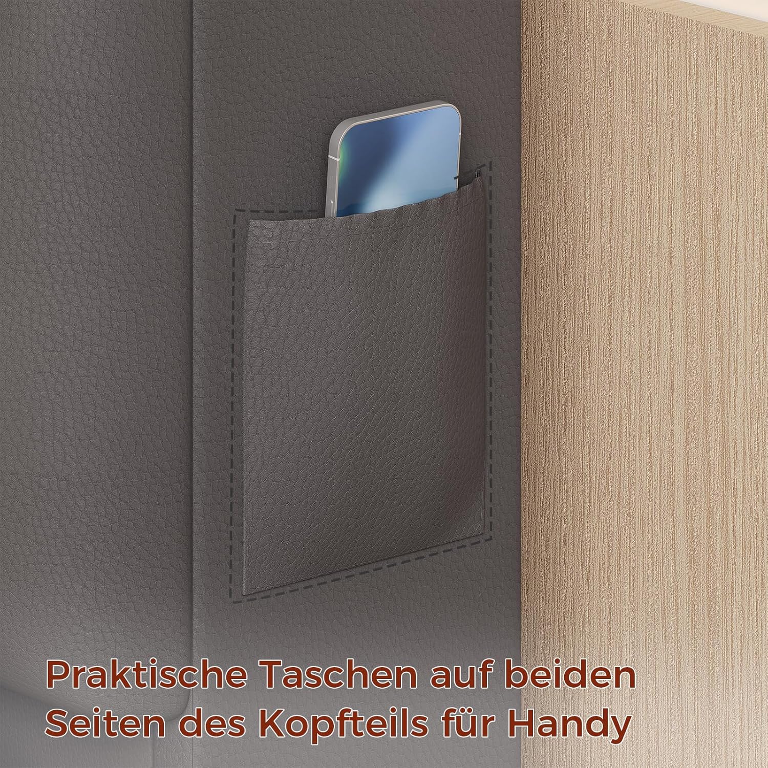 Bett 160x200 cm, Doppelbettgestell, Bett mit LED-Beleuchtung, Polsterbett, 4 Schubladen, Ladestation, Metallrahmen & Holzkopfteil mit Stauraum, für Schlafzimmer, Gästezimmer, Grau