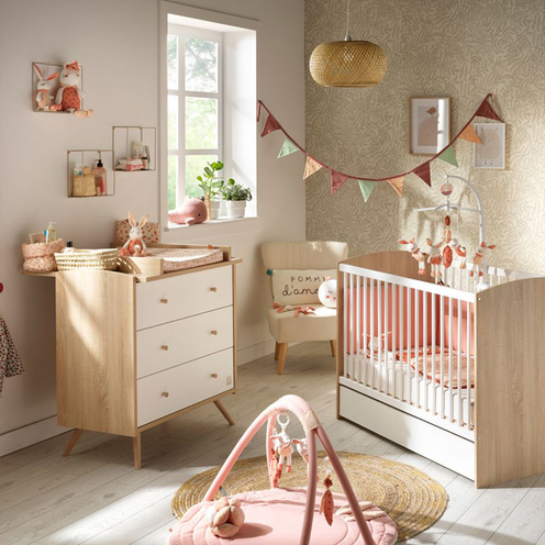 Chambre DUO Lit 60x120 Commode ACCESS Blanc Bois - SAUTHON