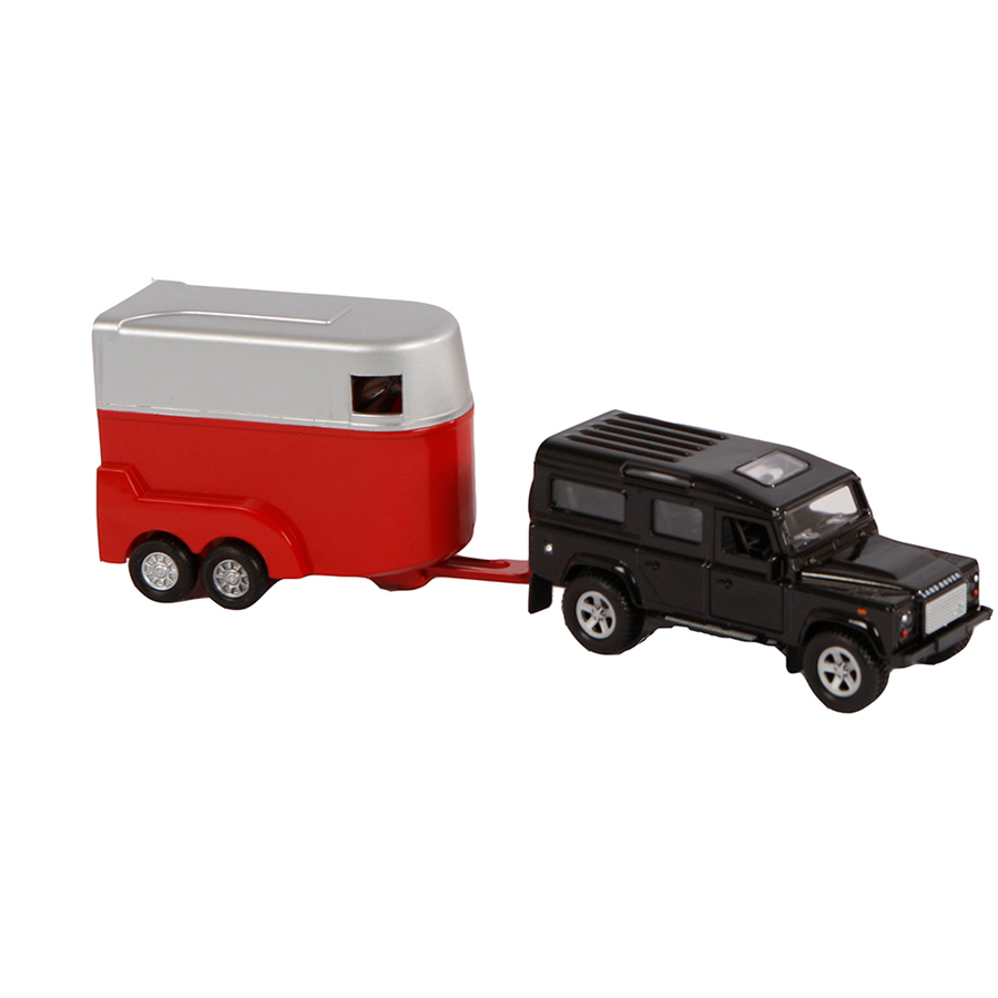 Kids Globe Farming Pferdeanhänger mit Auto und Pferd Schwarz, Rot Schwarz