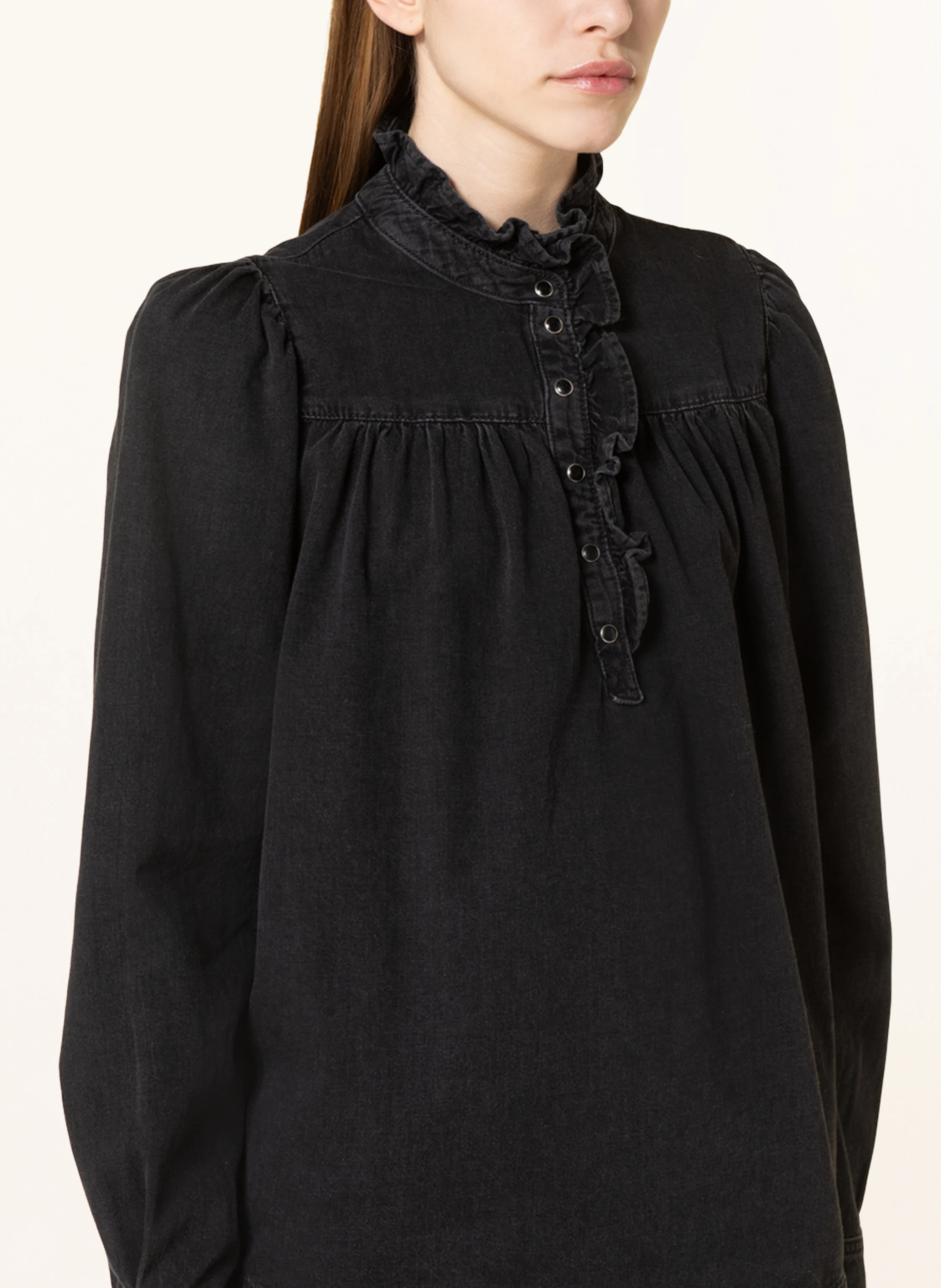 ba&sh Blusenshirt MILAC aus Jeans mit Rüschen