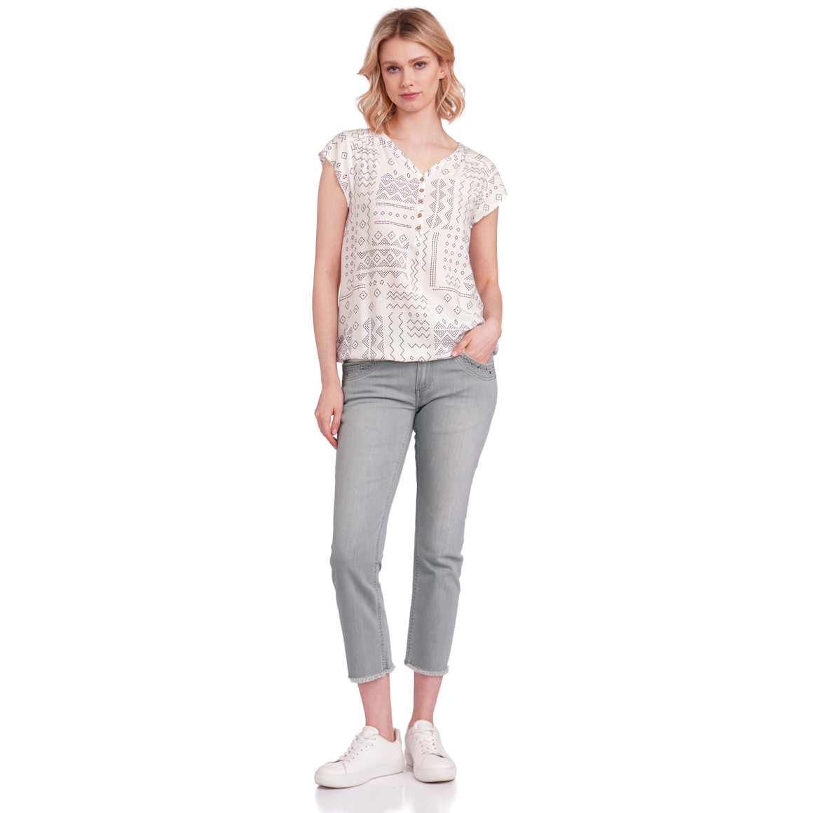 Gina Damen Straight-Jeans mit Nieten-Besatz hellgrau