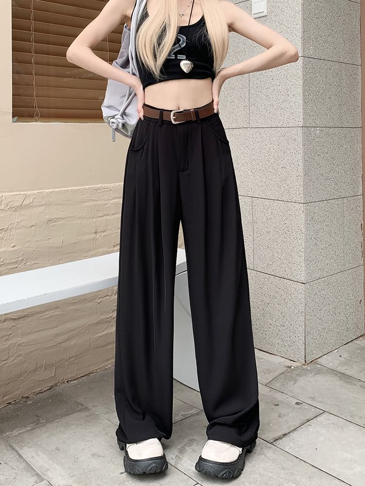 Gilmort - Hoge taille effen wijde broek