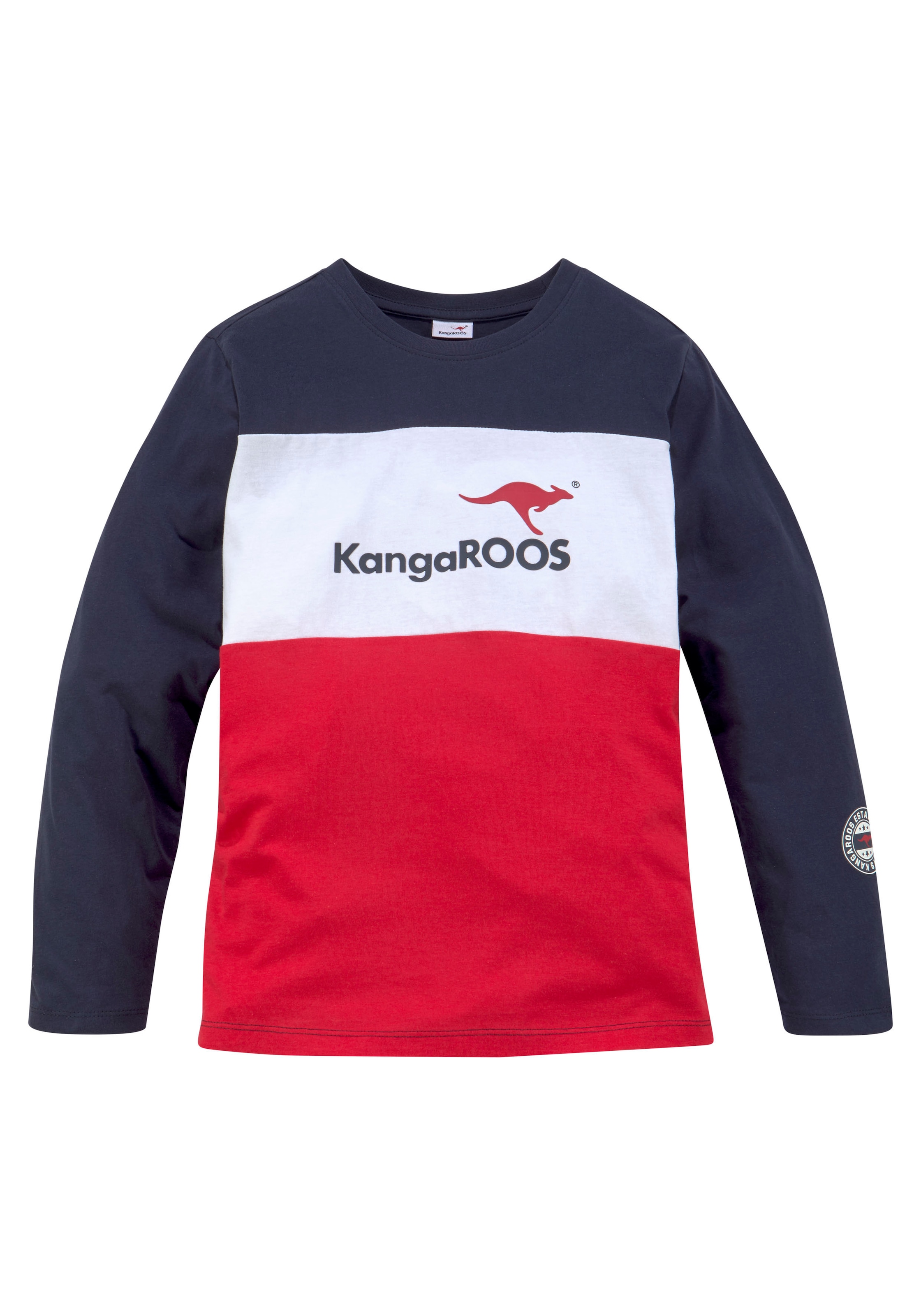 KangaROOS Langarmshirt »Im tollem Colorblocking-Design«, Langarm,  Basic-Passform,  mit auffälligem Druck