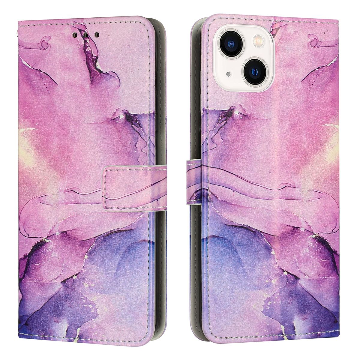 Hülle für Apple iPhone 15 Plus Handy Schutz Case Cover Klapp Tasche Marmor Etuis