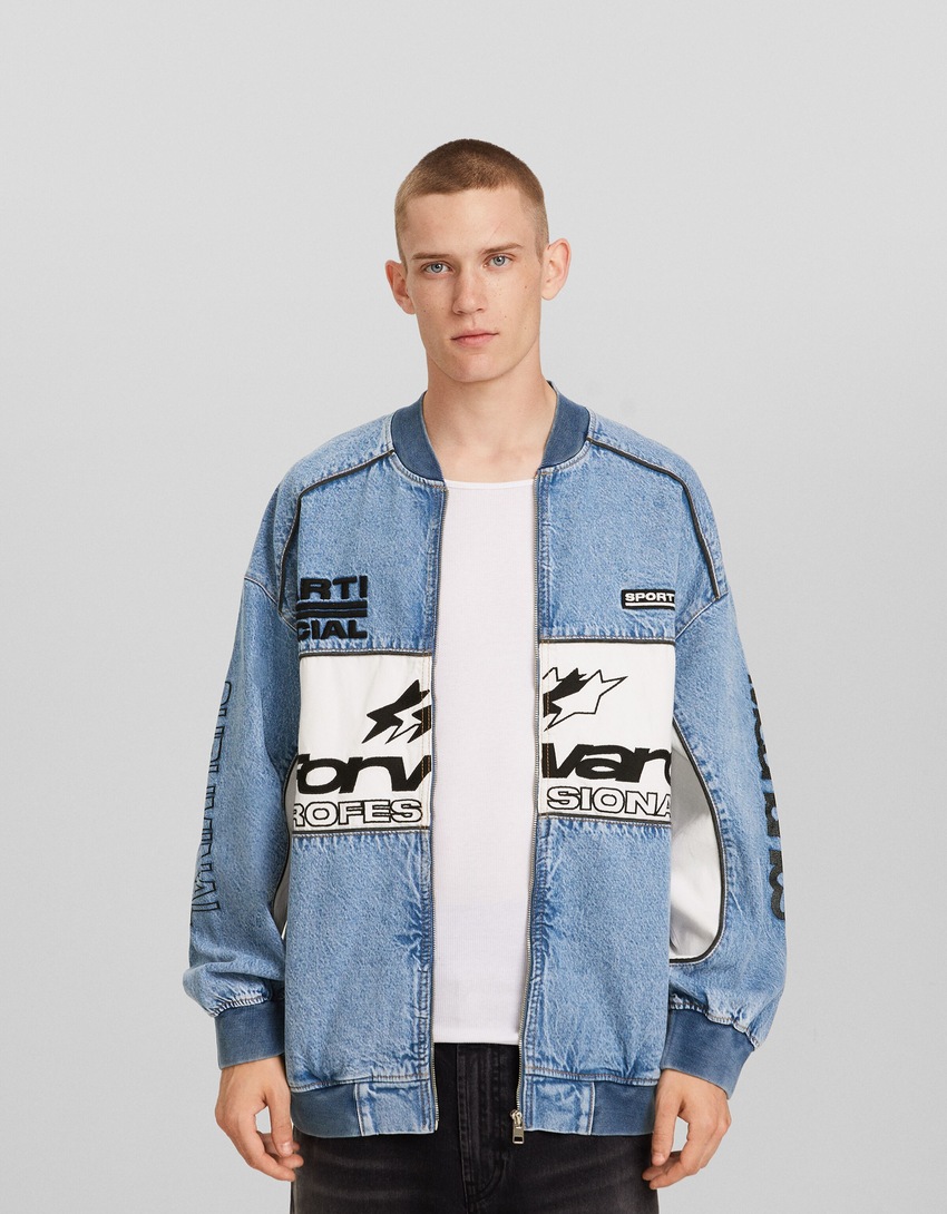Jaqueta bomber de corrida em jeans