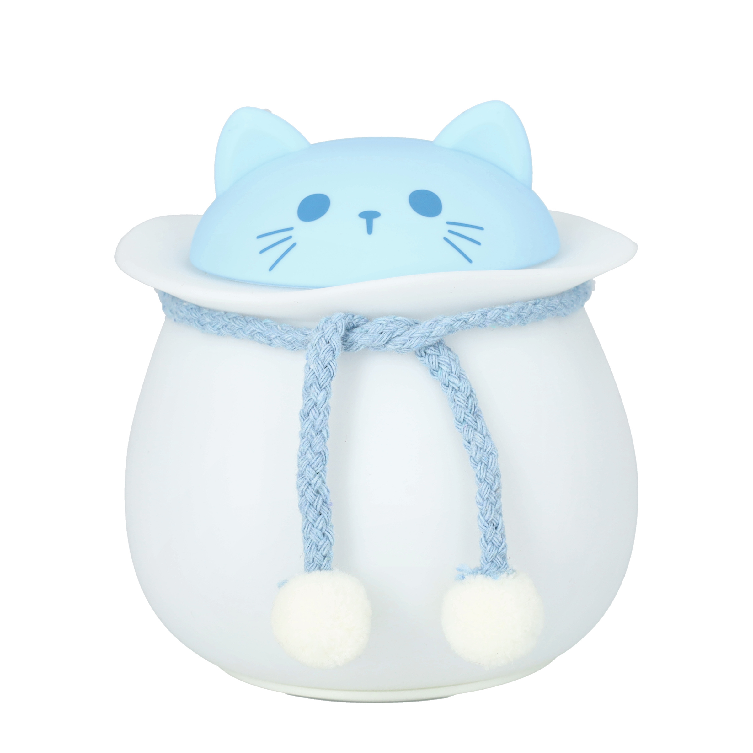 USB Silikon Katze Kinder Nachtlicht LED Lampe mit Touch Funktion - Weiss / Blau