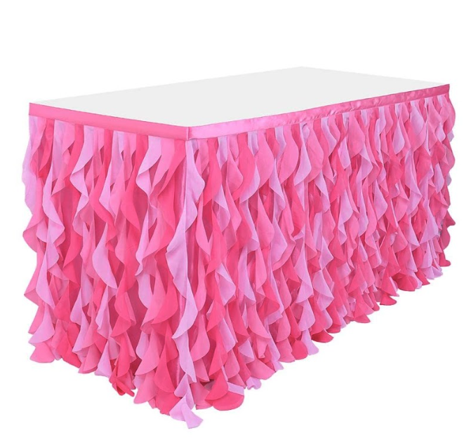 (183x77cm) Tisch Deko Tüll Kräusel Tischrock Vorhang für Party / Hochzeit / Geburtstag - Pink