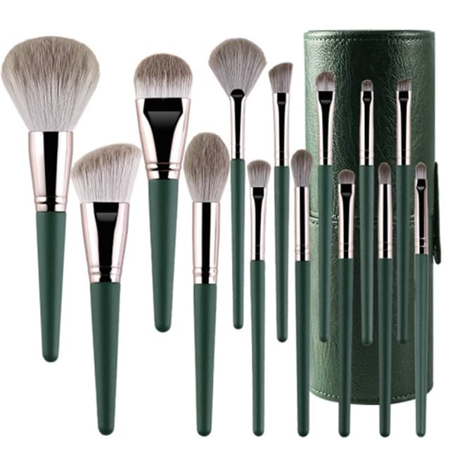 14 Stk Makeup Brush Set Foundation Powder Concealer Børster Børsteholder