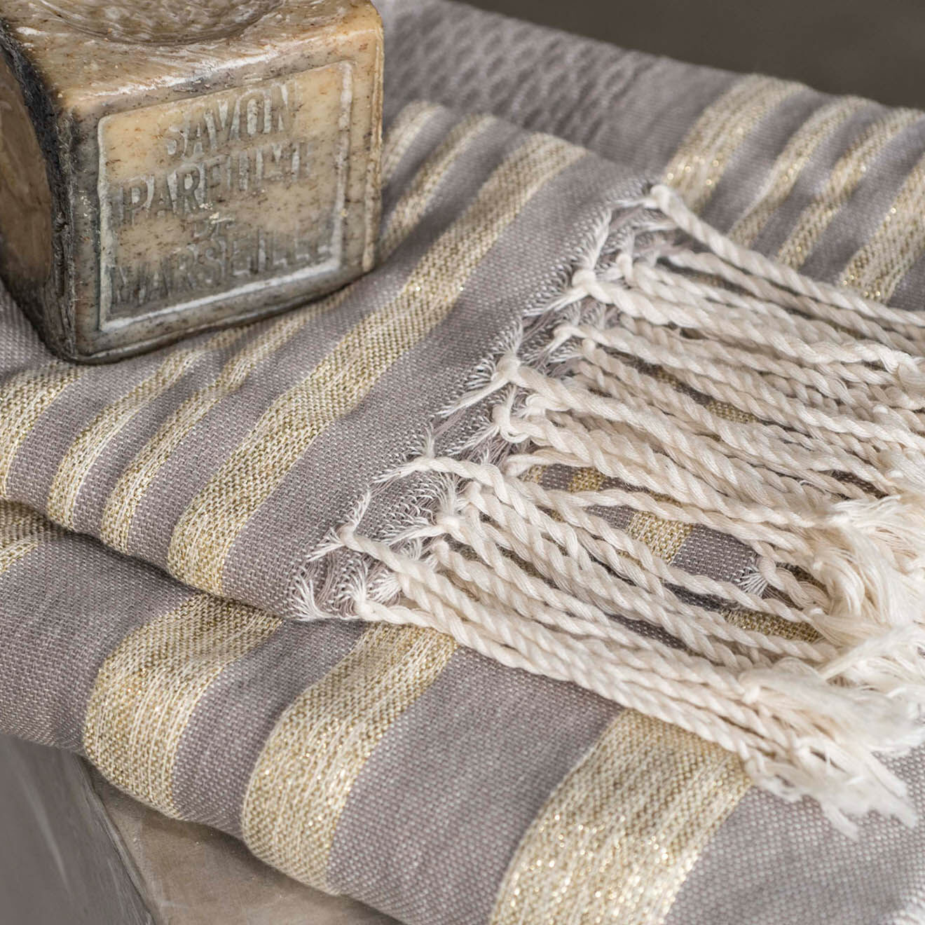Febronie Set de salle de bain Lurex Hamptons taupe clair/doré - 3 pièces