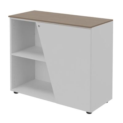 Armoire basse KHEOPS - porte à droite - structure blanc perle - finition imitation noyer