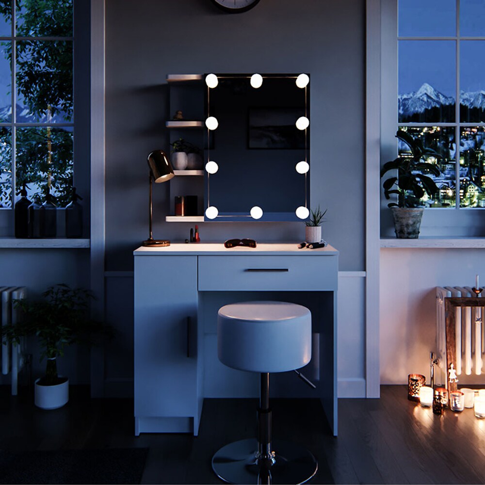 Vicco Schminktisch Fynnia Frisiertisch Kommode Frisierkommode Spiegel Weiß inklusive Hocker und LED-Lichterkette