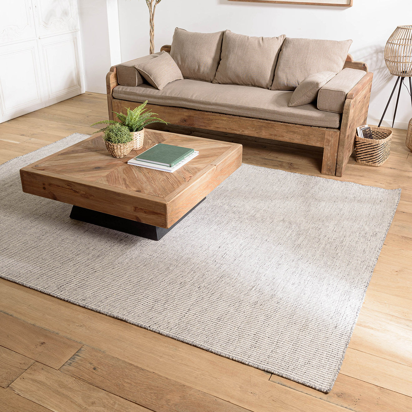 Macabane Tapis en Laine tissée Quentin blanc/gris - 230x160 cm