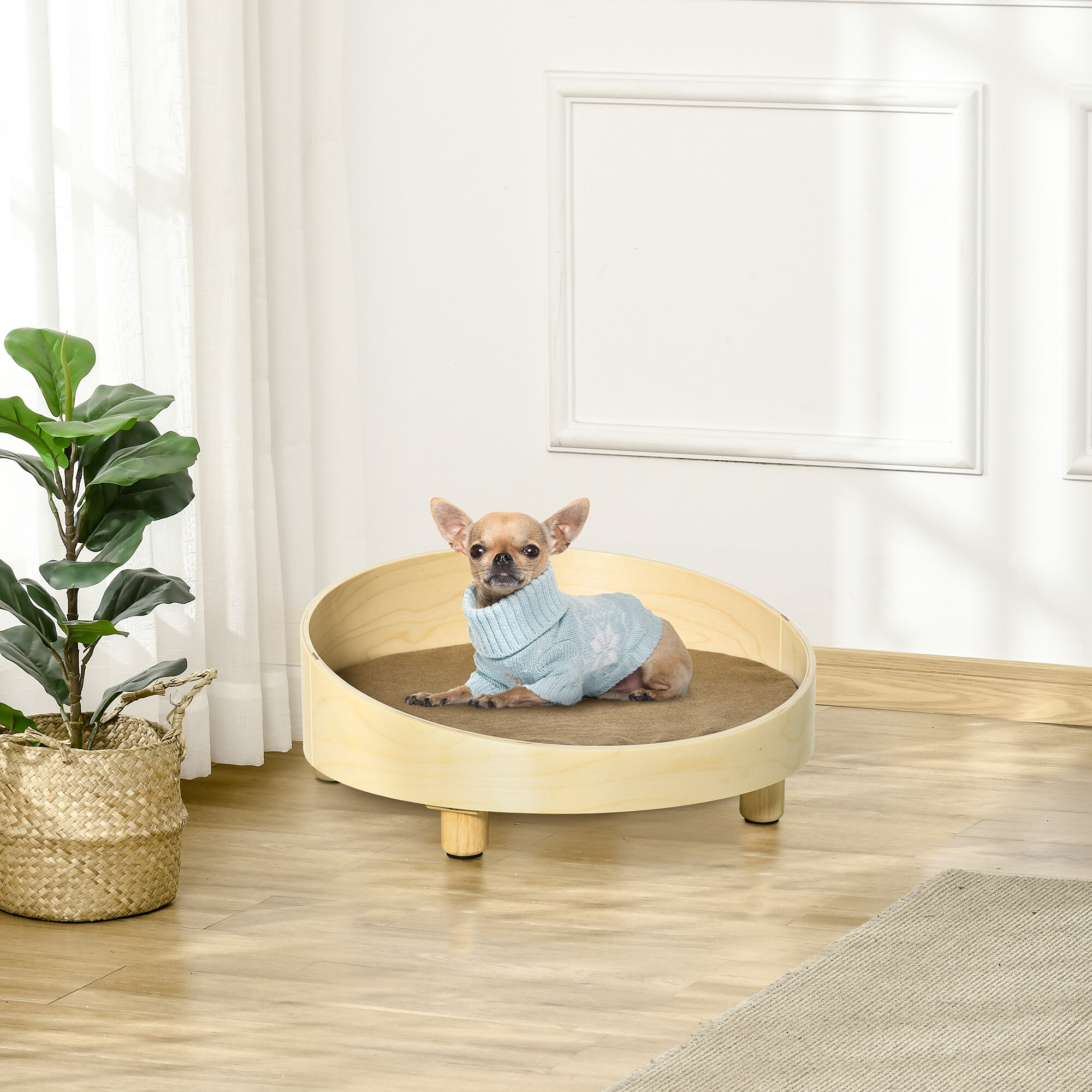 PawHut Hundebett mit Kissen natur 59L x 59B x 23,5H cm