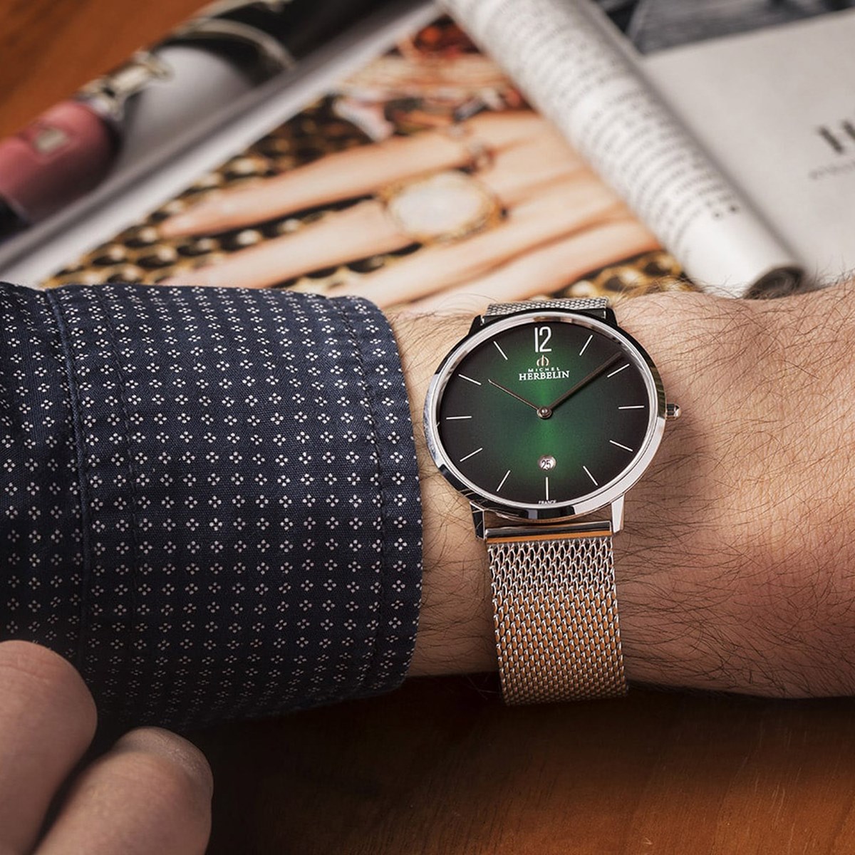Montre Herbelin City acier mailanais cadran vert