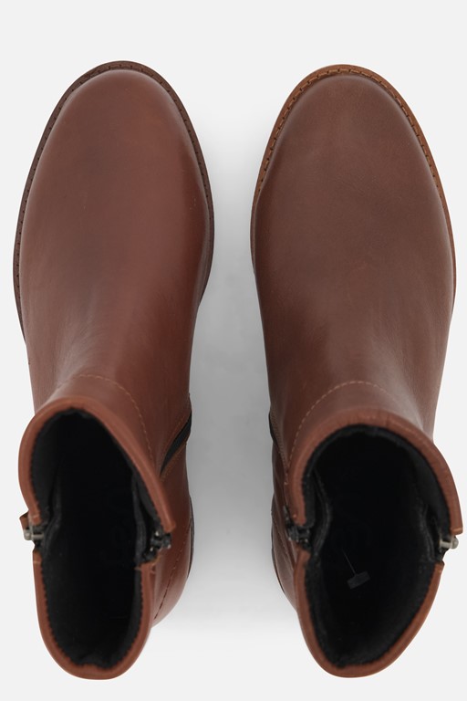 Feyn Zoe Enkellaarsjes cognac Leer