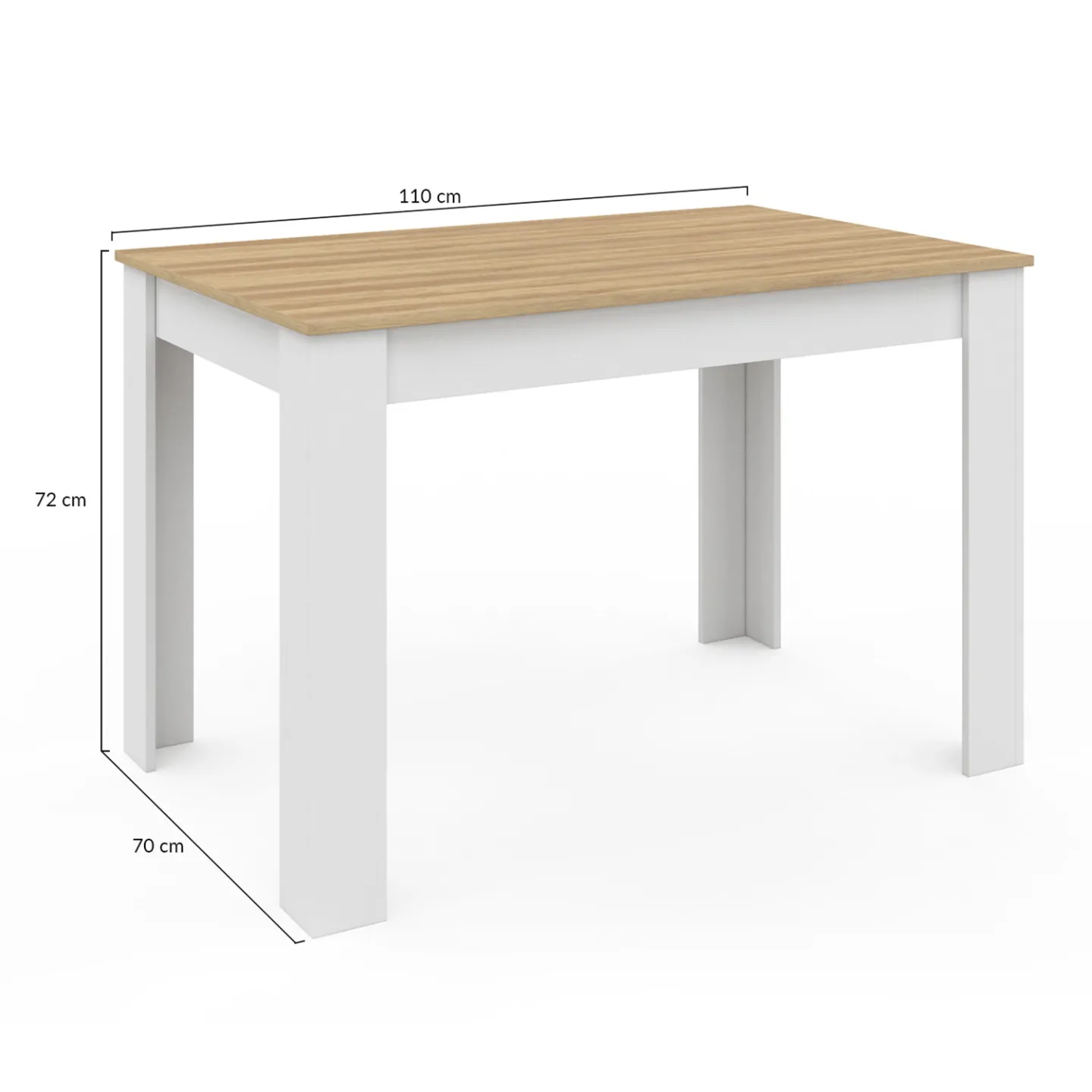 Table à manger rectangle ROZY 6 personnes blanc plateau façon hêtre 110 cm