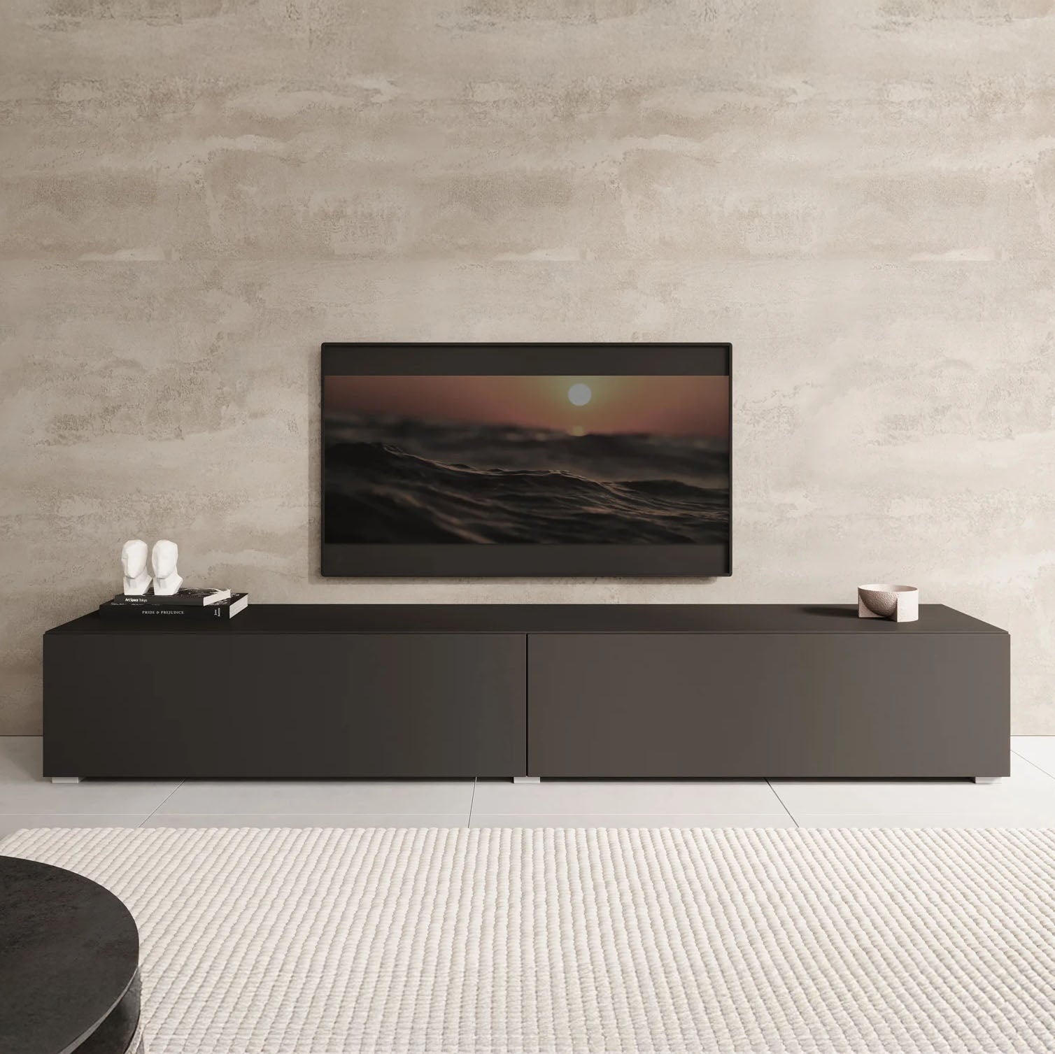 Meubella - TV-Meubel Palm - Mat zwart - 200 cm