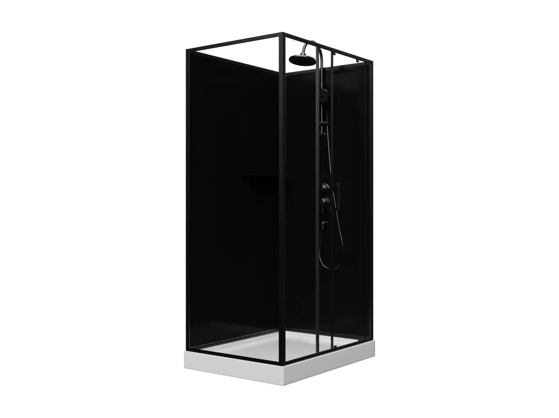 Cabine de douche rectangulaire - Installation réversible - Noir - L110 x l80 x H225 cm - ZODANI
