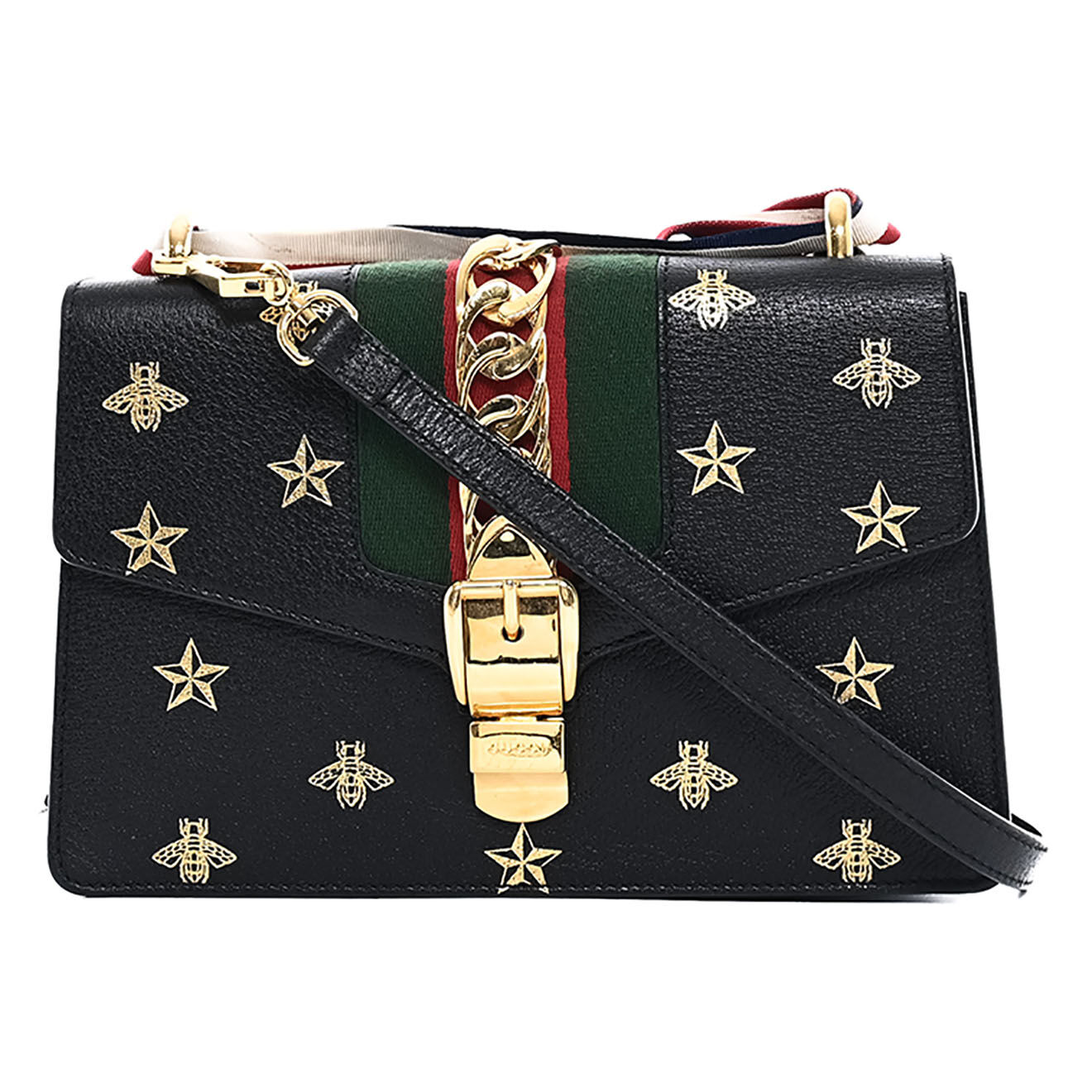 Gucci Sac bandoulière Sylvie Edition limitée en Cuir à Motifs noir - Très bon état - L.26 cm