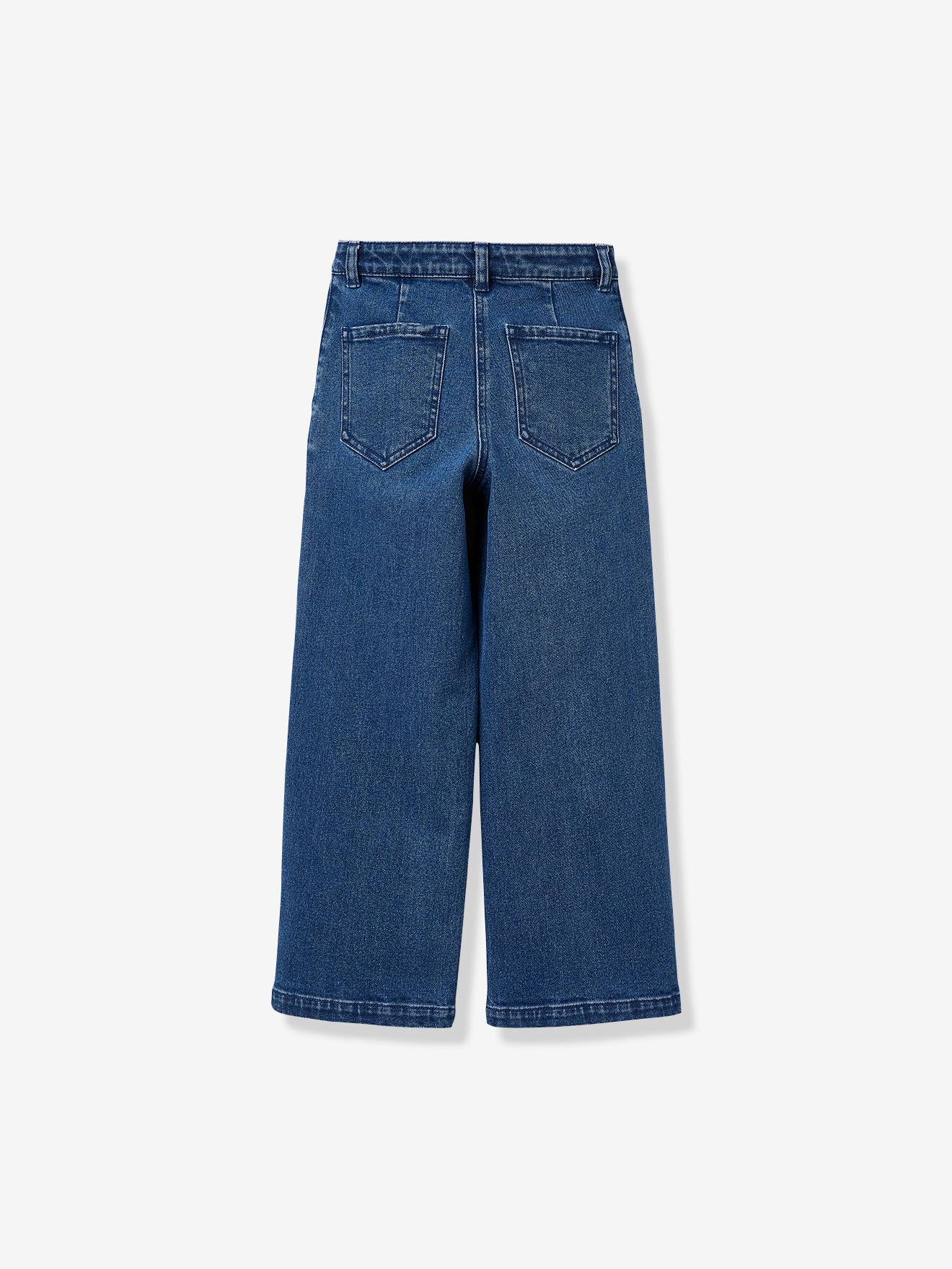 Calça jeans flare infantil CYRILLUS, azul médio liso