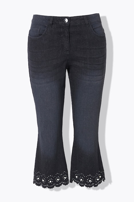 7/8-Jeans, Flared Fit, Lochstickerei, Zierperlen am Schlagsaum, 5-Pocket