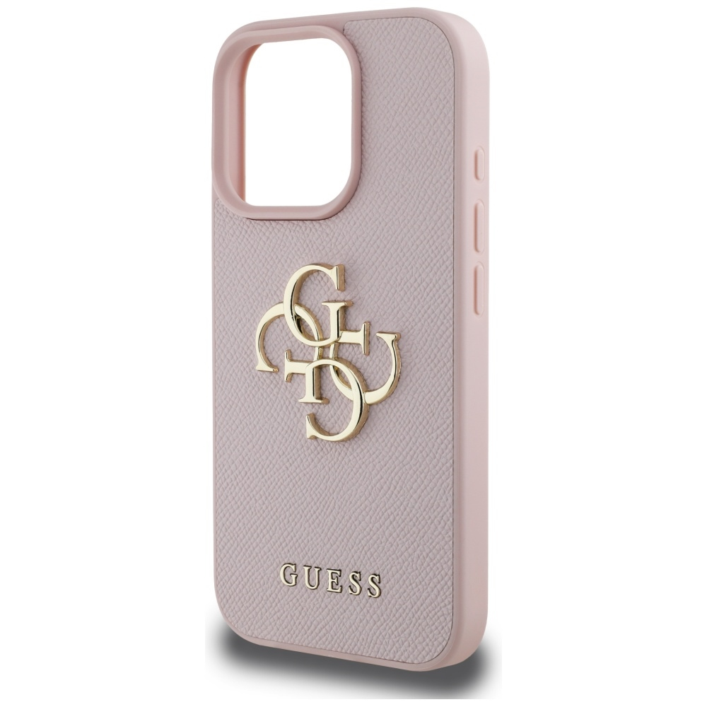 iPhone 16 Pro Leder Hardcase Hülle Grained 4G Big Metal Logo (GUHCP16LPGT4MBP) - Rosa