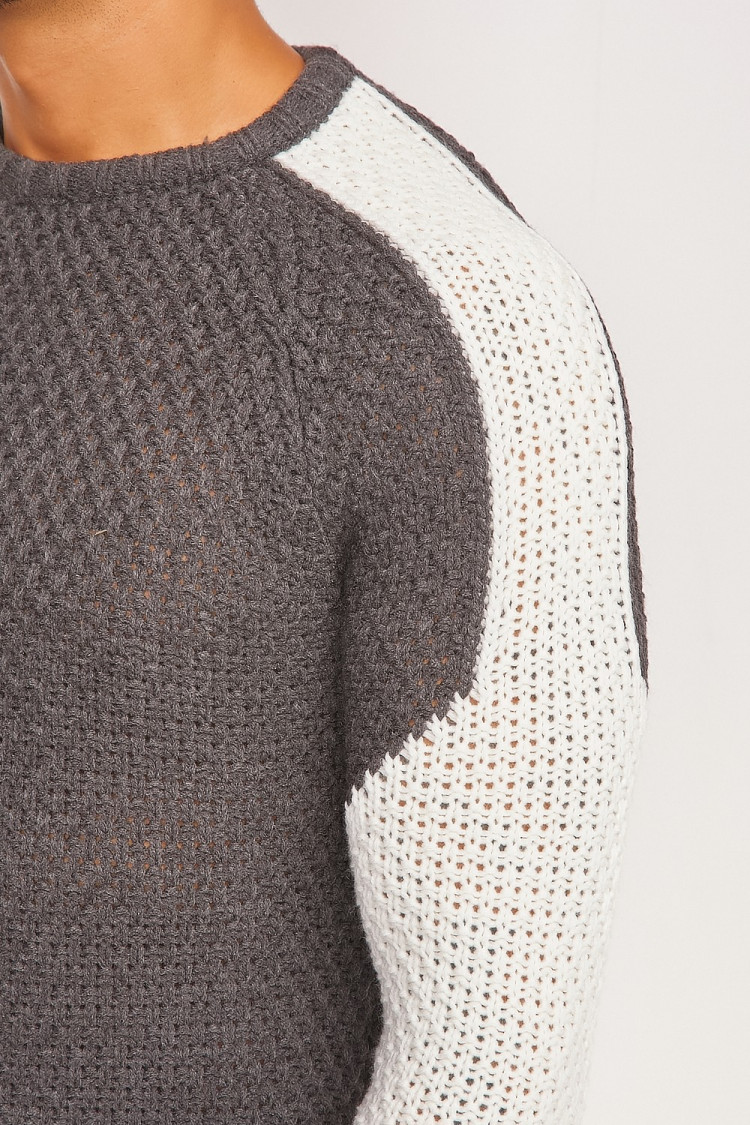 Pull en maille bicolore gris/blanc