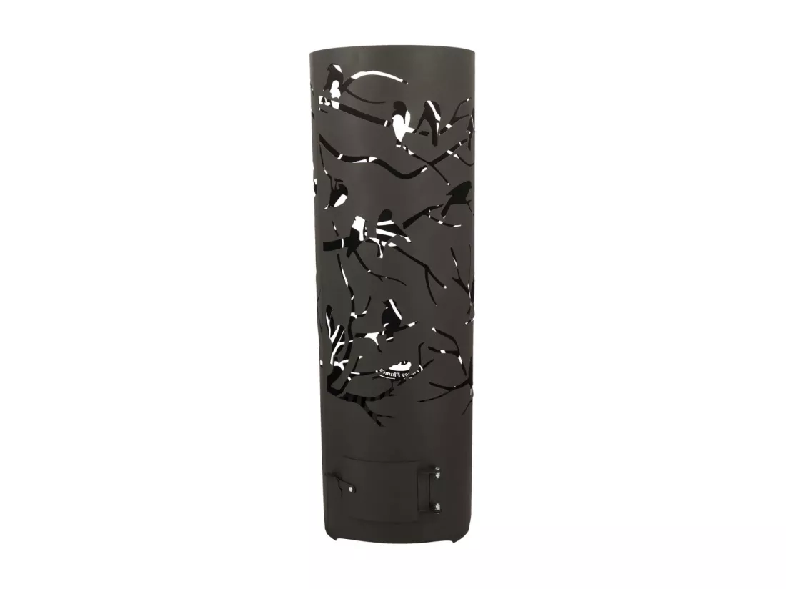 Brasero cylindre découpe laser 39 x 117 cm Découpe oiseaux