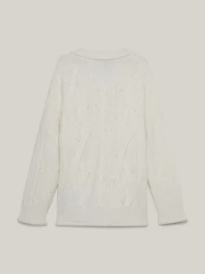 Suéter de malha trançada com gola polo e monograma TH