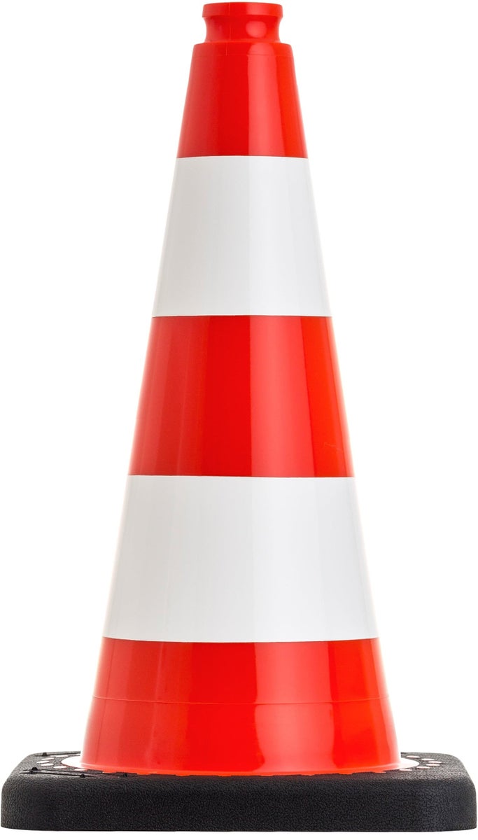 UvV FLEX oranje verkeerskegel | Stabiele pyloon > 2 kg, hoogte: 50 cm | Flexibel | Hoogwaardige PVC-kegel / RA2/B witte reflecterende folie