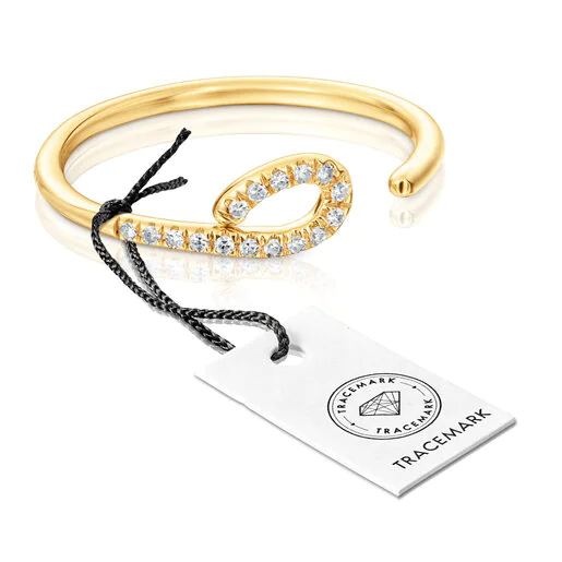 Anel aberto em ouro com diamantes de 0,06 ct, modelo Bent.