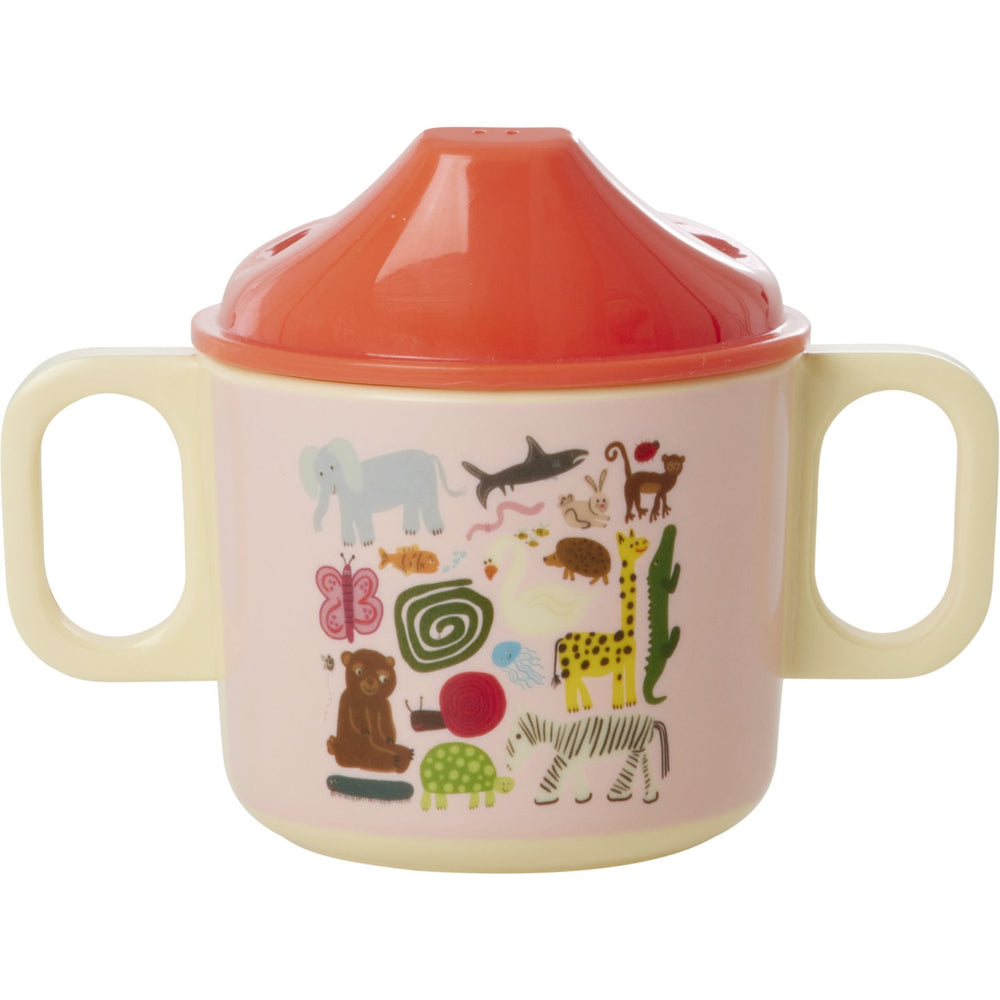Køb Rice Melamine 2 Handle Baby Kop Med Wildlife Print - Pink - 250 Ml