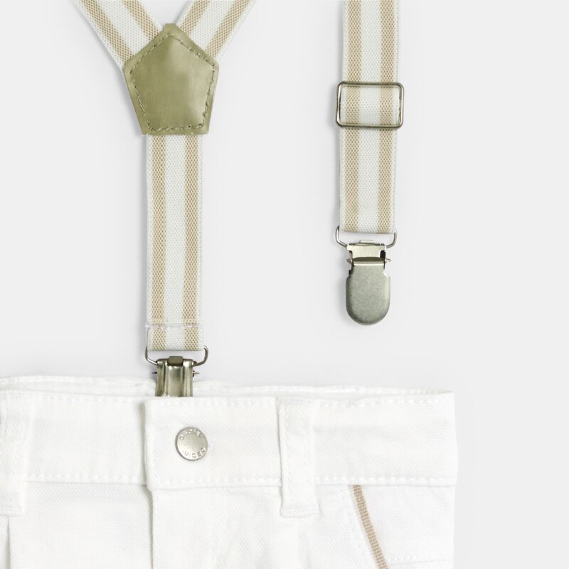 Pantalon à pinces à bretelles blanc bébé garçon Blanc