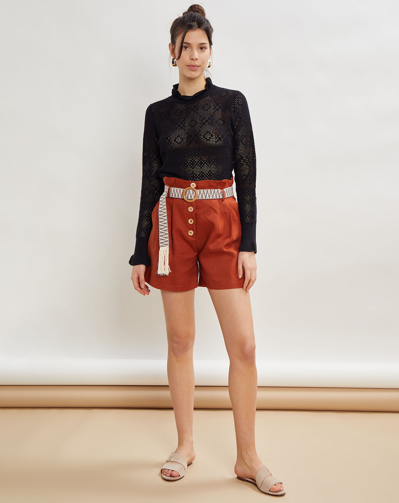 La Petite Francaise Short 100% Lin Stanislas acajou