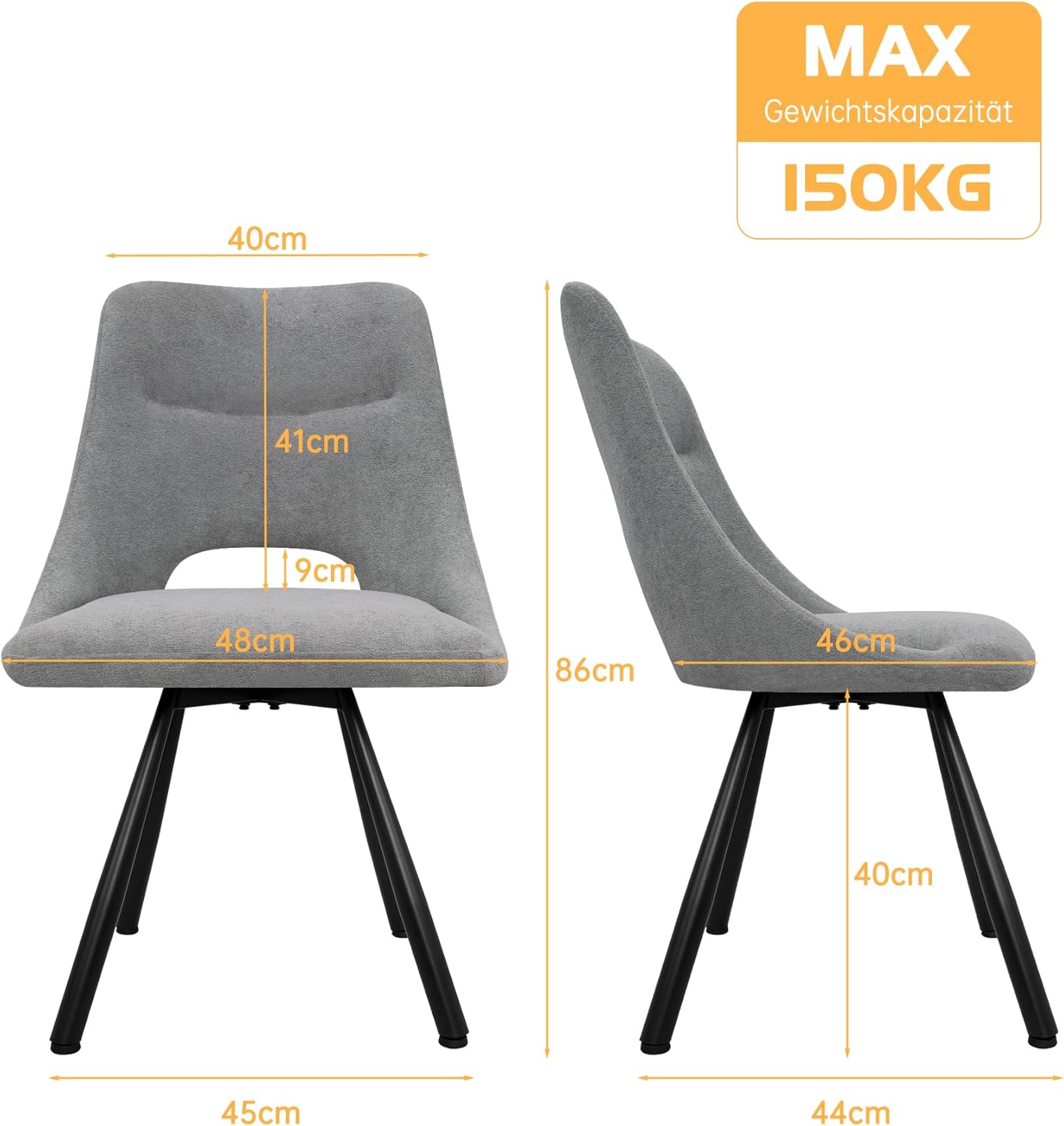 LEWE Esszimmerstühle drehbar 4er Set, Automatisch zurückkehrender Sitz, 180° Drehstuhl, Ergonomischer Polsterstuhl, armlos, Esszimmer Wohnzimmer Schlafzimmer, Kaschmir-Stoff - Grau