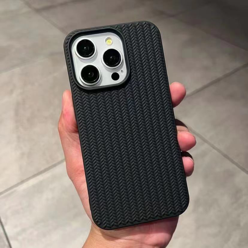 iPhone 16 Pro Gummi Case Schutzhülle Strickmuster - Schwarz (Matt)