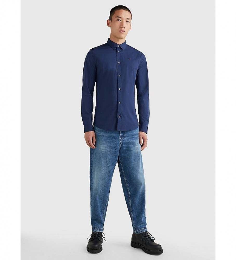 Camisa Tommy Jeans Original Stretch Azul Marinho Popeline