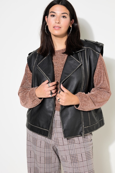 Weste, oversized, Bikerform, Lederoptik, Used-Look