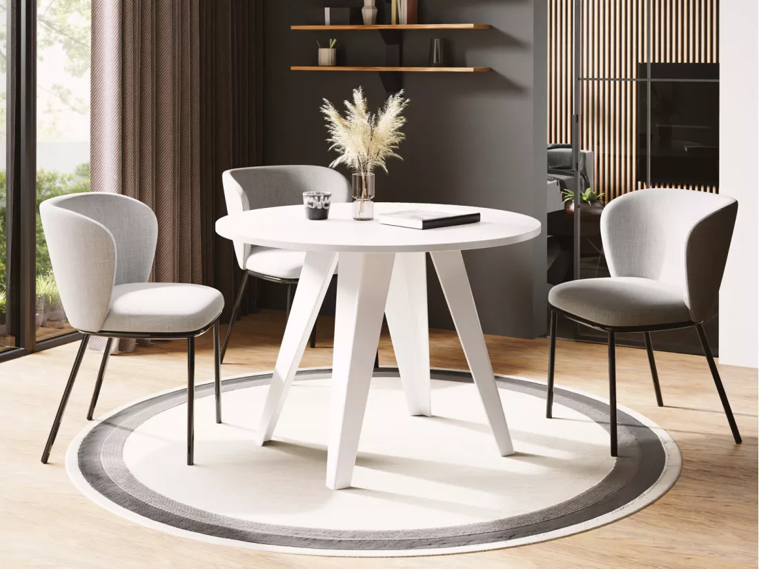Table De Salle à Manger Ronde De Style Industriel - Moderne - Extensible De 100 Cm à 140 Cm - Pieds Métalliques Blancs - Compacte - Blanc