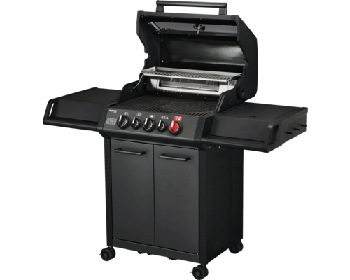 Enders Monroe Pro 3 SIK Turbo Shadow gasbarbecue, grafietgrijs, 3 branders inclusief dekselthermometer, vetopvangbak, grillrooster, zijplank, warmhoudrek en krachtige verwarmingszone. Grillrooster: geëmailleerd gietijzer.